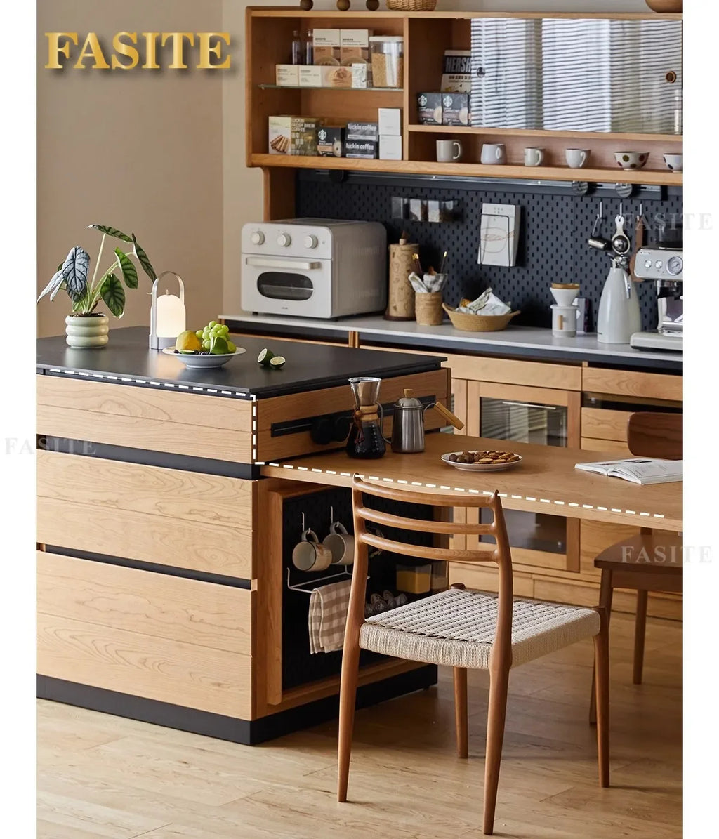 Solid wood island table retractable small apartment open integrated bar cabinet rock locker