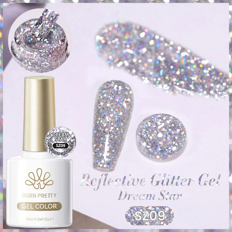 BORN PRETTY 10ml Sliver Reflective Gel Polish Sparking Glitter Semi Permanent Varnish Nail Art Soak Off Gel Varnish Manicure