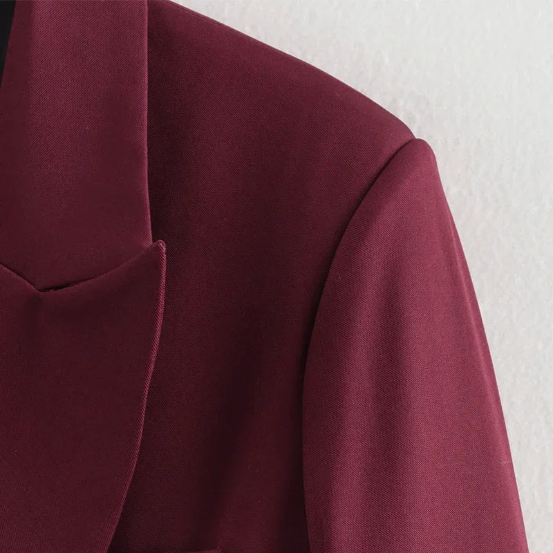 New Burgundy Blazer Women Autumn Winter Vintage Double Breasted Suit Jacket for Woman Fashion Streetwear Classic Blazers Coat