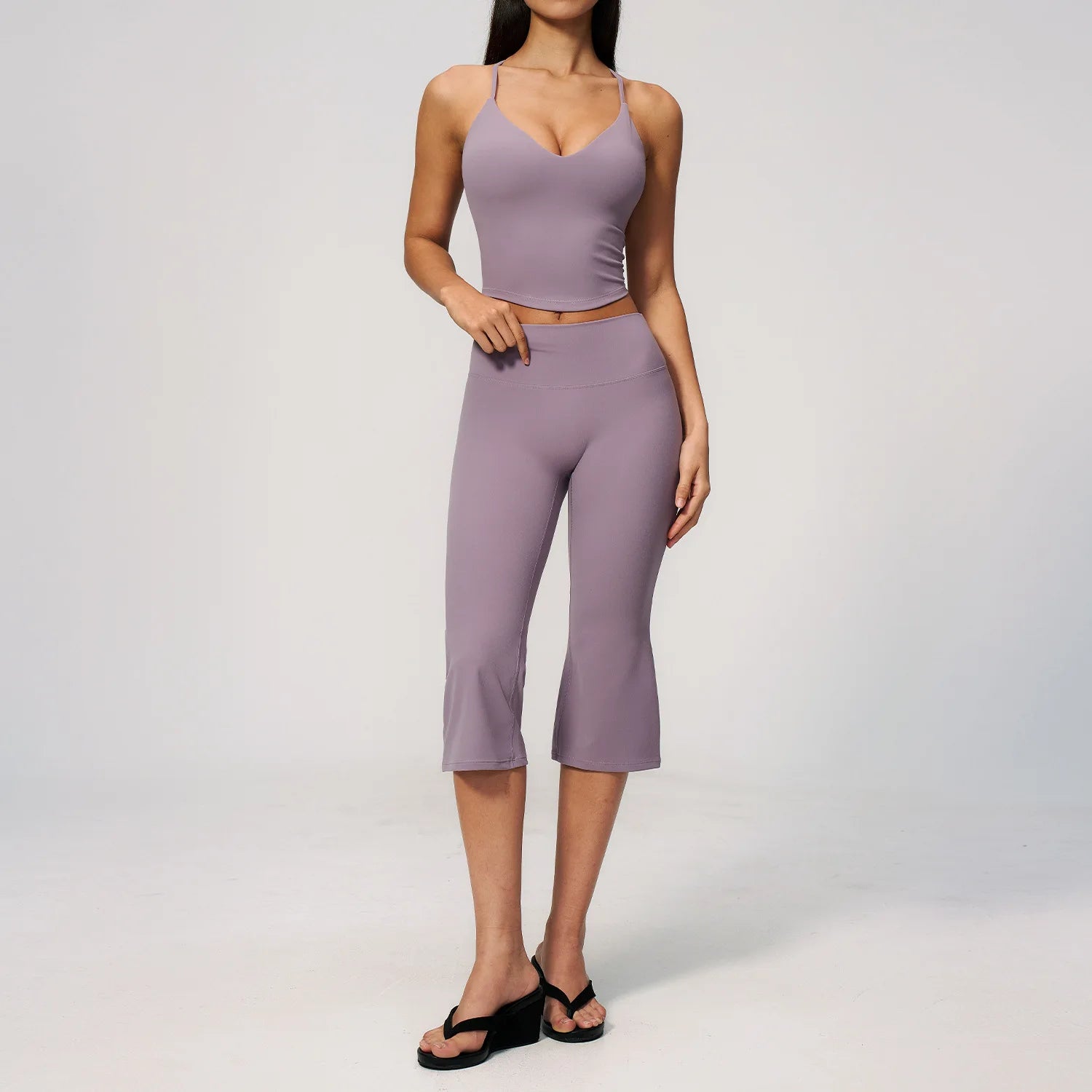 2PCS Yoga Suit Women's Tracksuits Gym Clothes Running Workout Outfits Sports Bra Middle Pants Athletic Wear Female Yoga Clothing