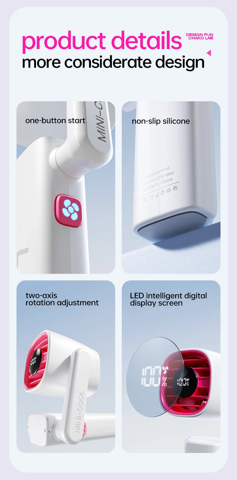 3-in-1 Foldable Rotating Fan (USB-Charged) Powerful airflow at 16,000 RPM, 120° rotation, suitable for various settings