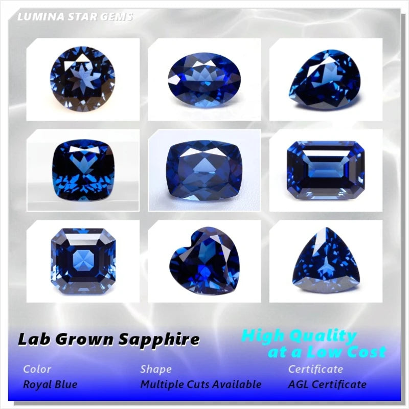 ABCLab Grown Sapphire Royal Blue Color Multiple Cuts Available Gems For Jewelry Setting&Custom Design Selectable Certificate