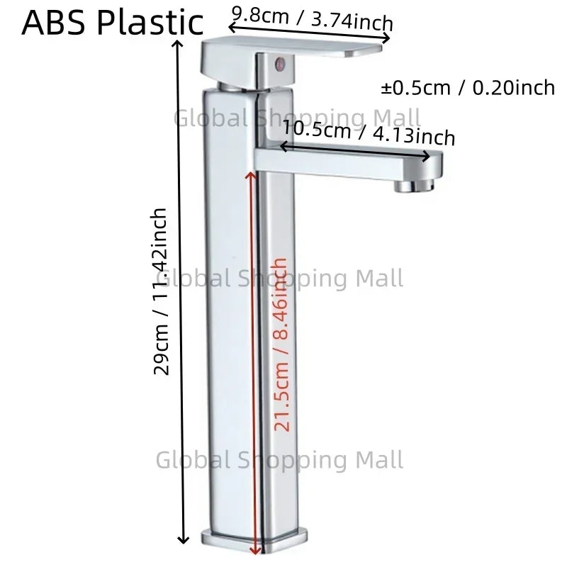 Bathroom Faucet Hot and Cold Water Tap Plastic Single Handel Single Hole Deck Mounted Washbasin Bathtub Mixer in Black Chrome