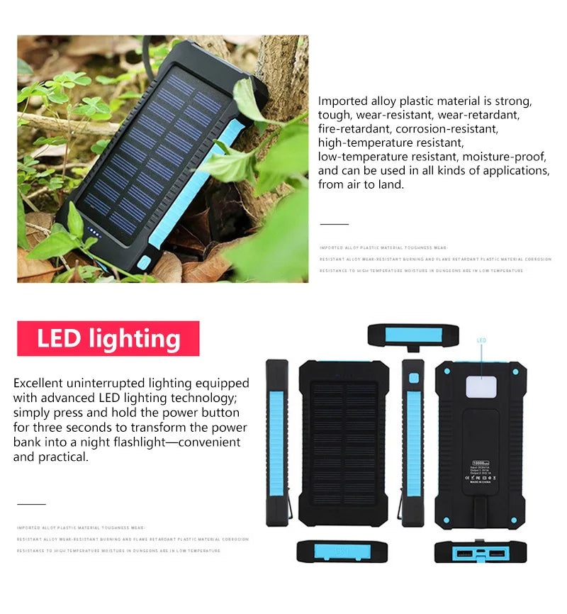 500000mAh Waterproof Outdoor Solar Power Bank Dual USB Travel Portable Solar Phone Charger Solar Powerbanks for Xiaomi Camping