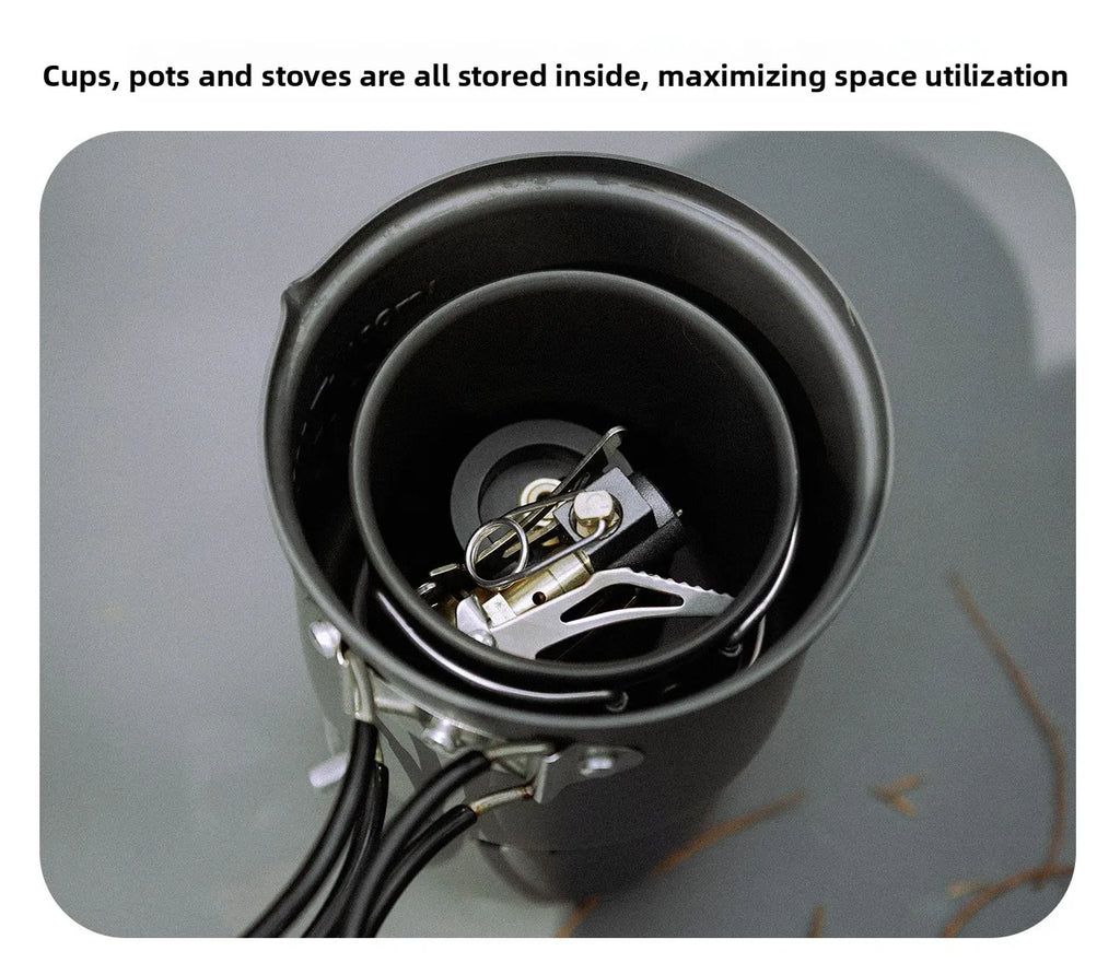 MOUNTAINHIKER Camping Cookware Set, Ultralight Portable Alcohol Stove Set with Pot, Windproof Integrated Cooking Kit for Hiking
