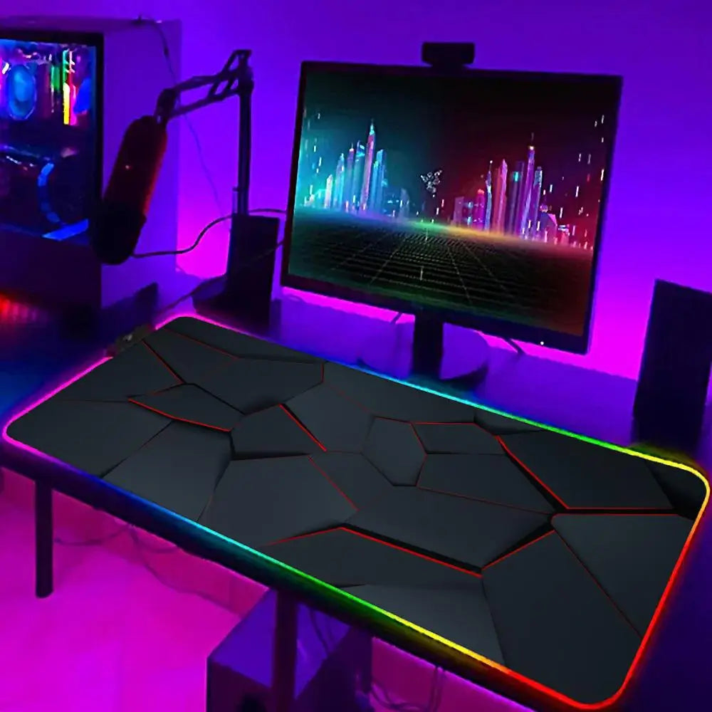 XXL RGB Gaming Mouse Pad 3D Geometric Desk Mat Game Accessories Large LED Light Rubber Anti-slip PC Computer Carpet with Backlit