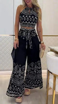 Women's Printed Sleeveless Top And Wide Leg Pants Two Piece Set Slimming Comfort Versatile Vacation Commute Ethnic Style Outfit