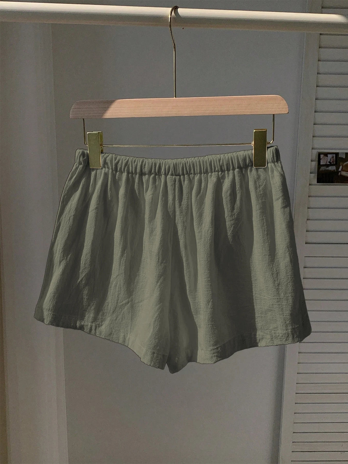 Ladies New Spring Summer Linen Solid Color Casual Sports Elastic Waist Drawstring Short Pants
