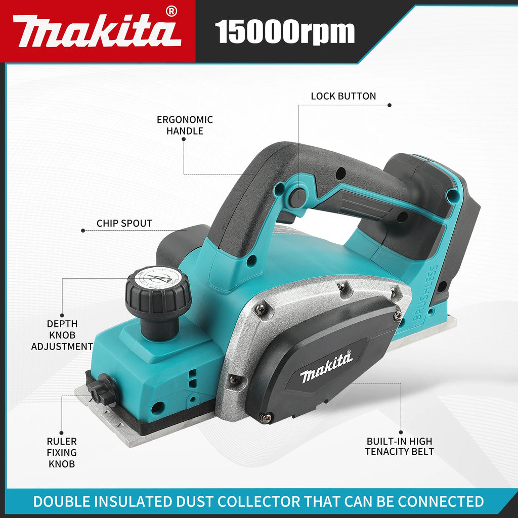 Makita Electric Planer:82mm Planing Width,15000rpm,650W Power,2.5mm Cutting Depth,Ergonomic Grip forDIY Woodworking&Board Making