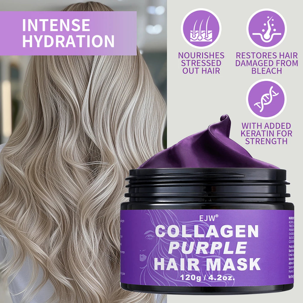 Keratin Purple Hair Mask,Deeply Hydrating Purple Color Depositing Shampoo for Blondes,Bleached&Grey Hair Enhances Shine&Brightn