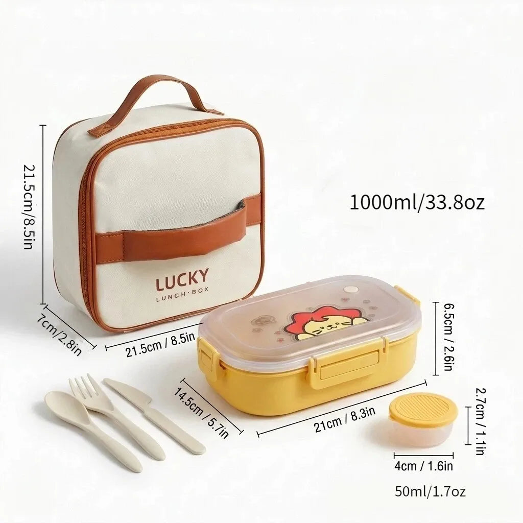 Microwaveable Plastic Lunch Box With 3 Compartments Cartoon Kids Divided Bento Box Portable Food Storage Container School Picnic