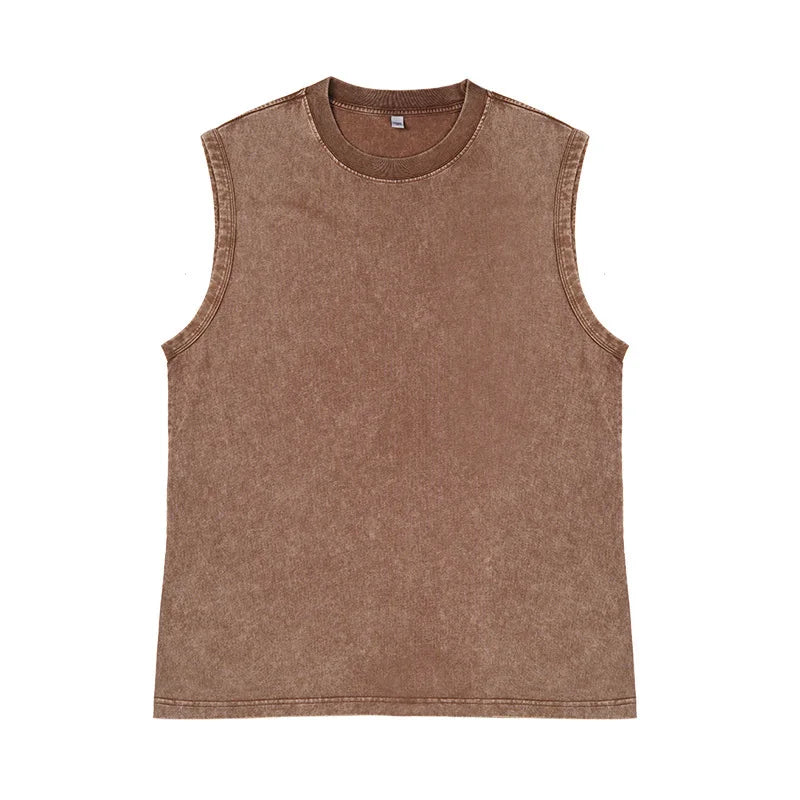 100% Cotton Men's Summer T Vintage Washed Vest Male Tops Round Neck Loose Oversized Large Size Casual Basic Streetwear Vest