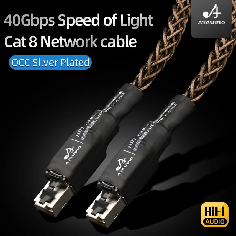 High Speed RJ45 Network Cable 7N OCC Silver Plated HiFi Cat8 Ethernet Cable 40Gbps Laptop Internet LAN Cable for PC Router