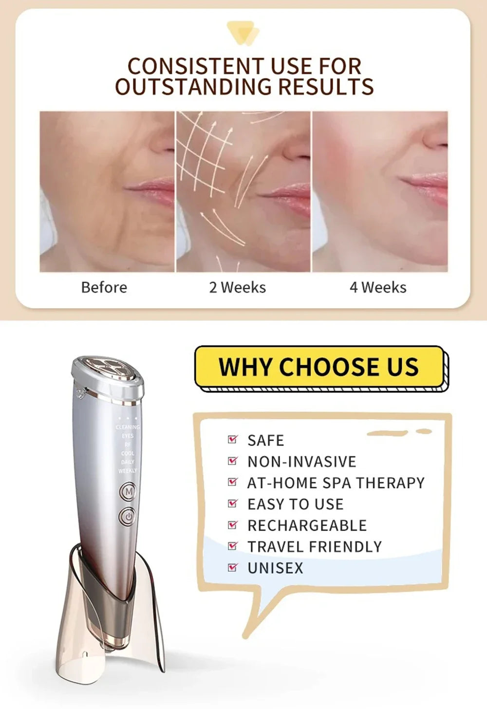 Home Beauty Instrument High Frequency Lifting Machine RF Face Massager Skin Care Tool for HIUFU Facial Lifting and Eye Tightenin