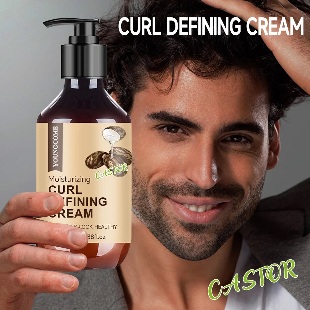 100ML Men's Castor Oil Curling Cream with Rosemary and Peppermint to Control Curling