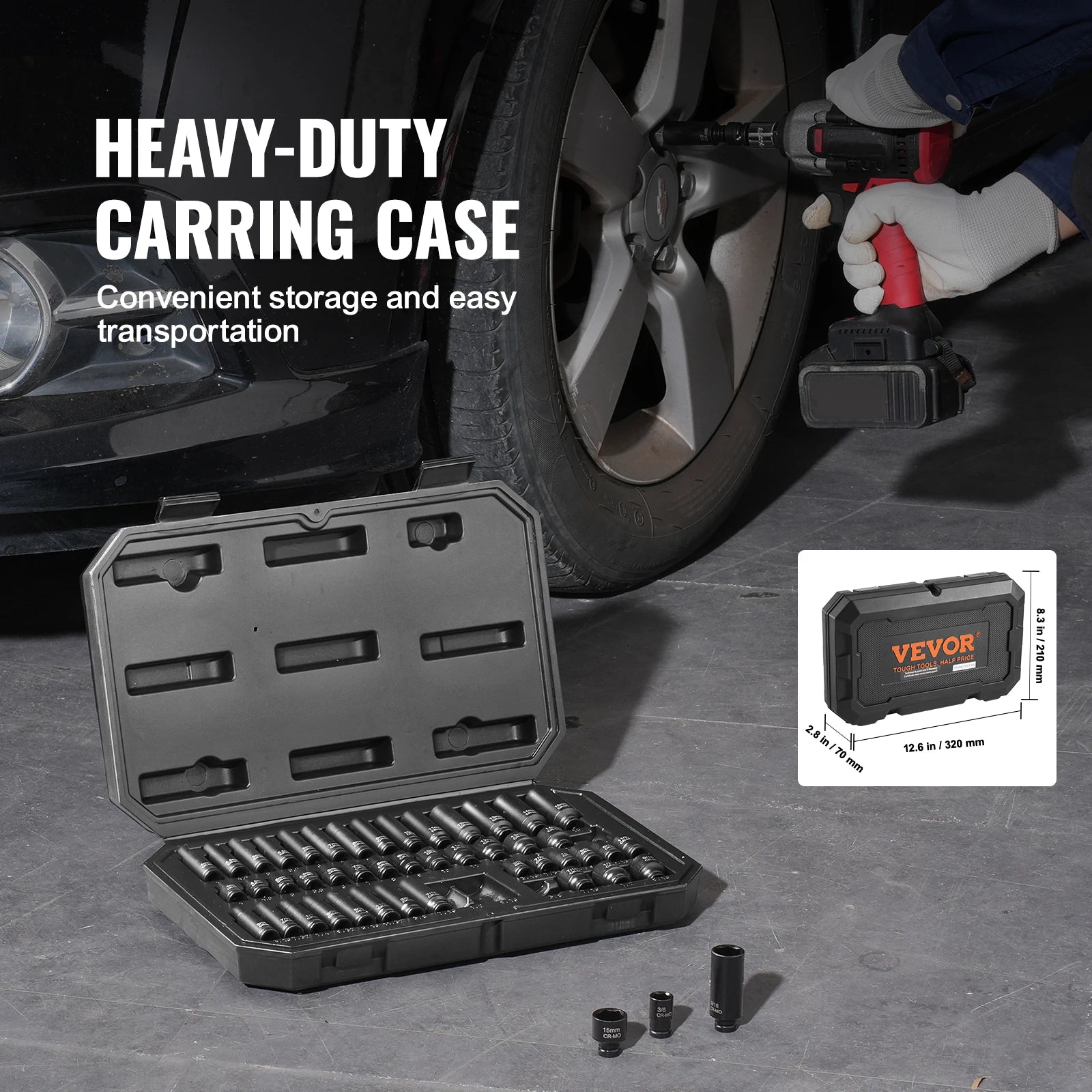 SucceBuy Drive Impact Socket Set Deep & Shallow Socket Set Cr-Mo Alloy Steel Auto Repair EasytoRead Size Markings Storage Case