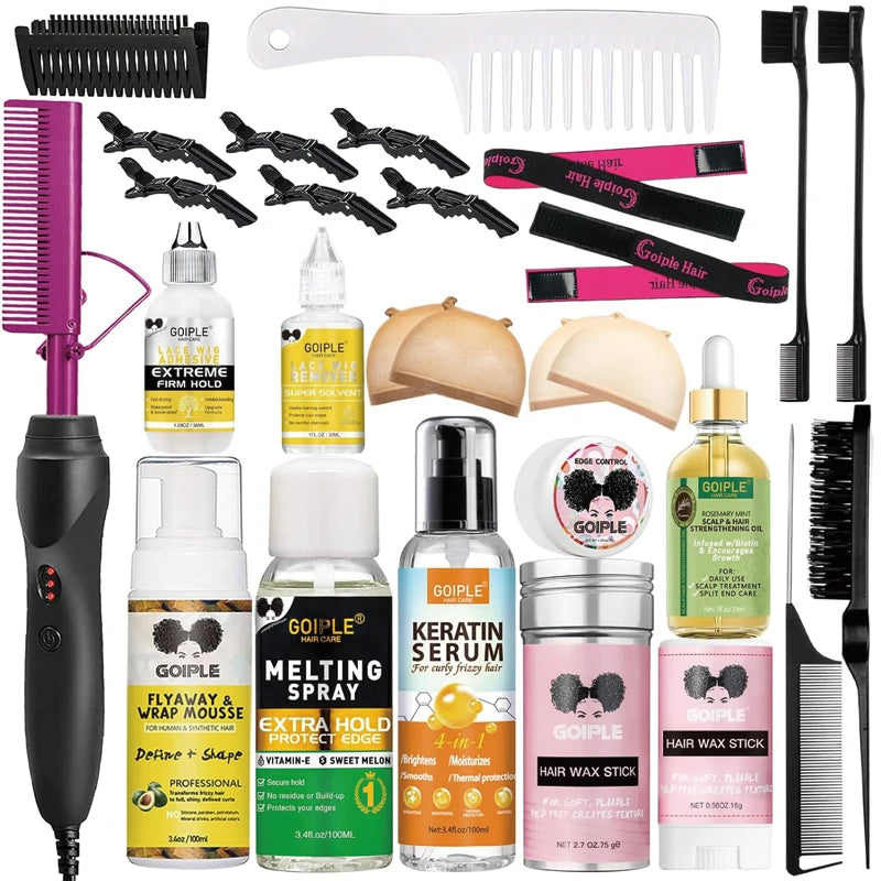 GOIPLE Electrical Heat Hair Straightener Hot Pressing Brush Styling Tool for Lace Front Wig Glue Hair Wax Stick Melting Spray