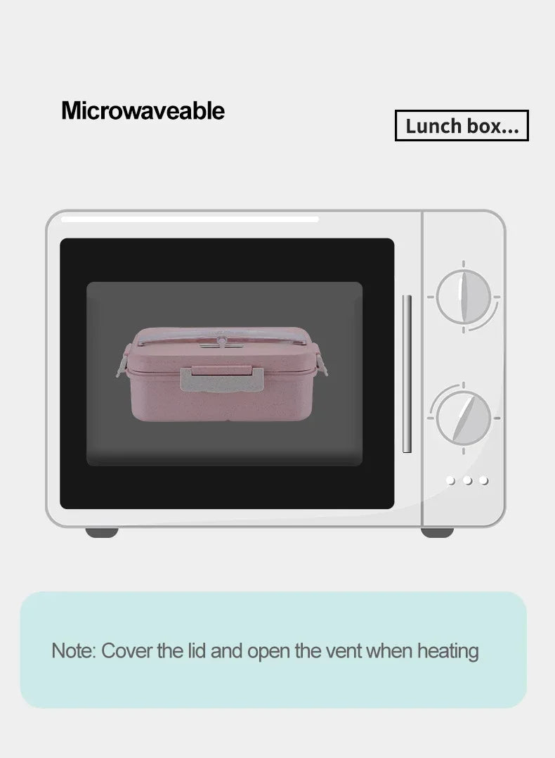 Microwave Lunch Box Wheat Straw Bento Box With Dinnerware Food Storage Container Children Kids School Office Portable Bento Box