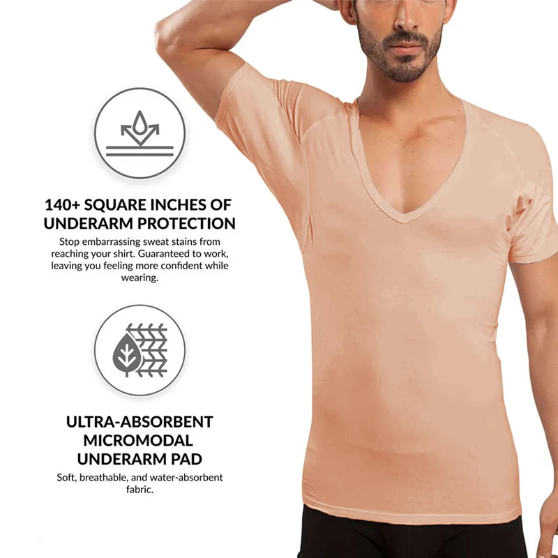 Wholesale Sweatproof Undershirt Men With Underarm Sweat Pads T Shirt Slim Fit V Neck