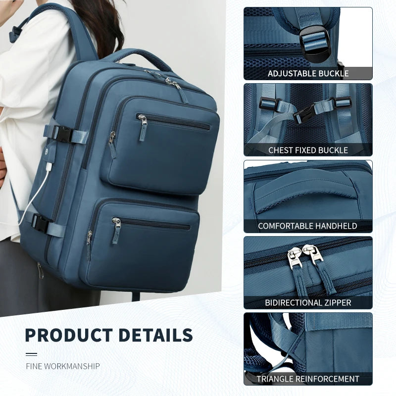 Large Travel Backpack for Women Men Cabin Bag Multifunctional Airplane Waterproof Backpack with USB Charging Anti-Theft Backpack