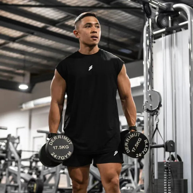 Summer Fitness Sports Tank Top Men's Breathable Loose Fit Training Sleeveless T-shirt Quick Drying vest male Fitness Clothing