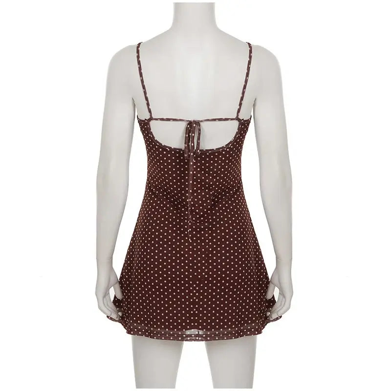 Sexy Polka Dot Print Nightgown Contrasting Color V-neck Y2k Slim Fit Dress Summer Hot Girl Backless Camisole Dress Summer Dress
