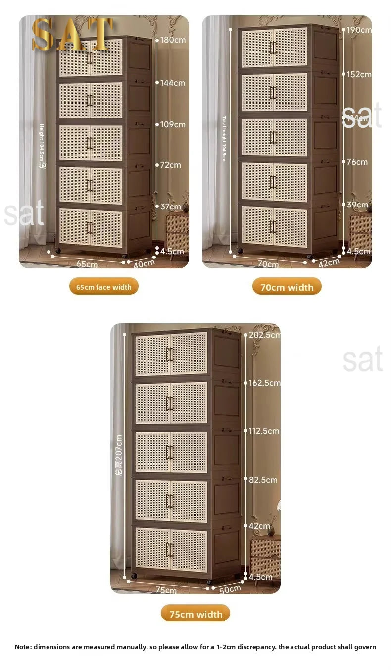 #Retro Storage Cabinet, Tall Wooden Foldable Cabinet for Living Room, Large Capacity Space Saving