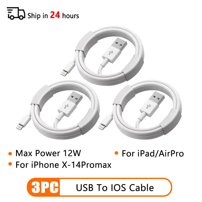 PD 60W USB C to Type C Fast Charging Cable for iPhone 11 13 14 15 16 Pro Max 12 Mini 6 7 8 Plus XS XR iPad USB A 1M 2M Cable