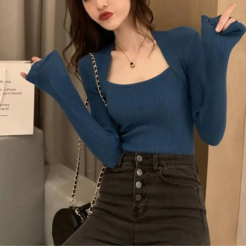 Women Pullover Sweater Autumn Long Sleeve Pullover Basic Top Fashion Elastic Female Winter Solid Knitted Jumper