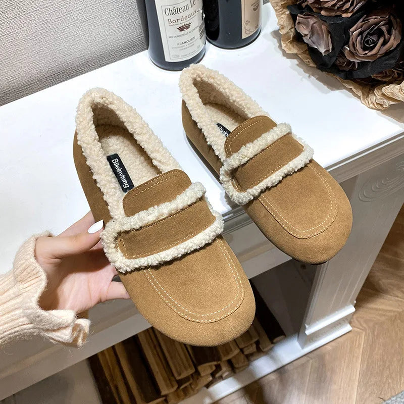 2026 Faux Suede Flats Women Lambswool Loafers Winter Warm Cotton Shoes Ladies Platform Fleeces Mocasines Female Sheep Fur Boots