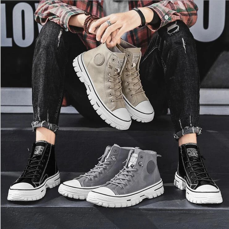 Men's High Top Sneakers 2025 New Canvas Shoes Fashion Male High Top Casual Skateboarding Vulcanized Shoes Brand Comfort Sneakers