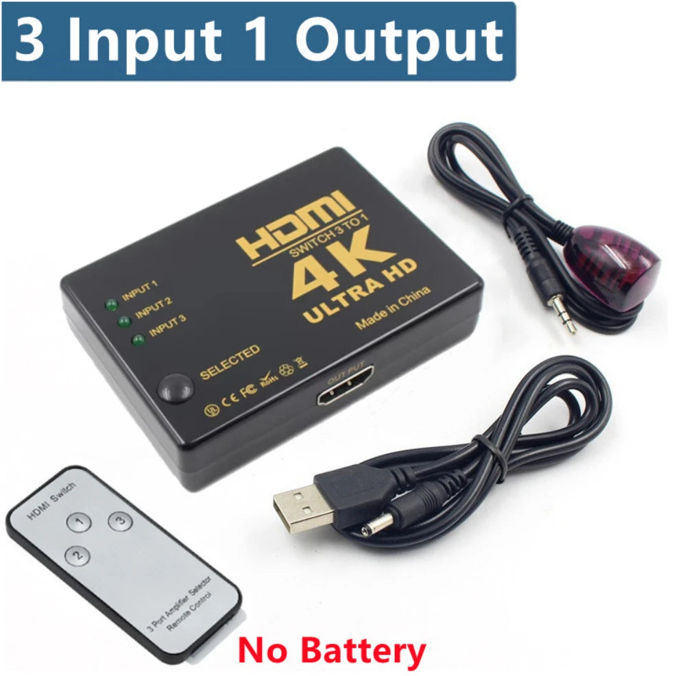 5 Input 1 Output HDMI-compatible 4K Video Switcher With IR Remote Controller  HDTV Switches for Xbox PS4 DVD HDTV PC Laptop TV