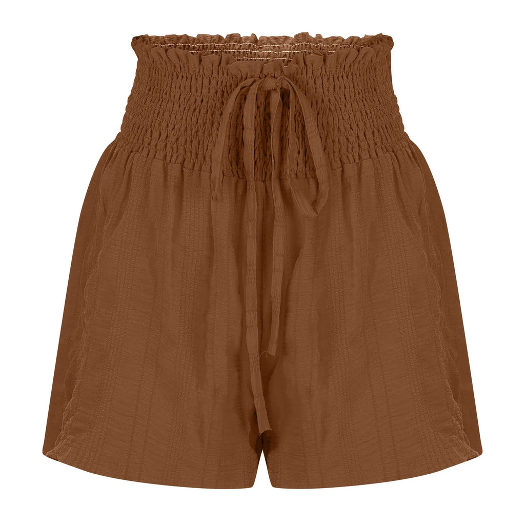 Women Casual High Waist Shorts Skirt Smocked Elastic Drawstring A-Line Flowy Short Skirt Pants Summer Solid Color Beach Skorts
