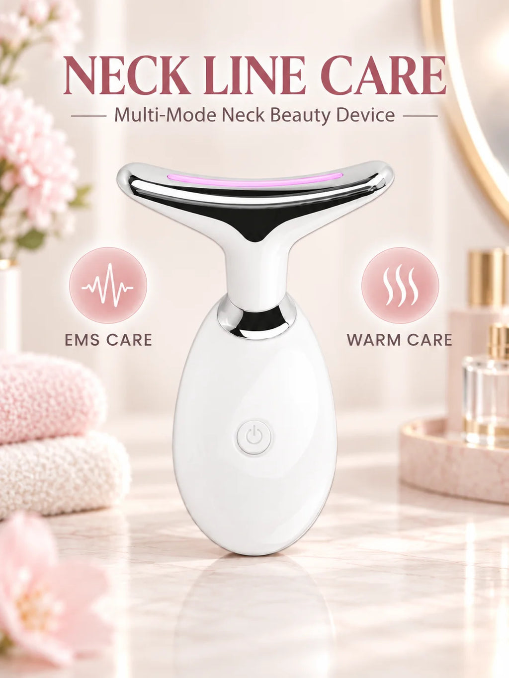 EMS Neck Massager Face Beauty Device T Shaped Neck Care Tool 3 Color Light Warm Care Ion Cleansing Rechargeable Skin Care