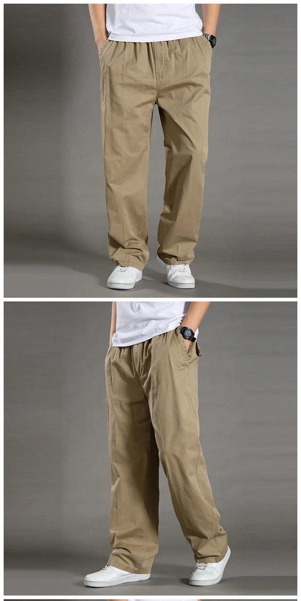 Mens Casual Cargo Pants Loose Fit Spring Autumn Men's Cotton Trousers Sports Many Pockets Wide Leg Straight Pants