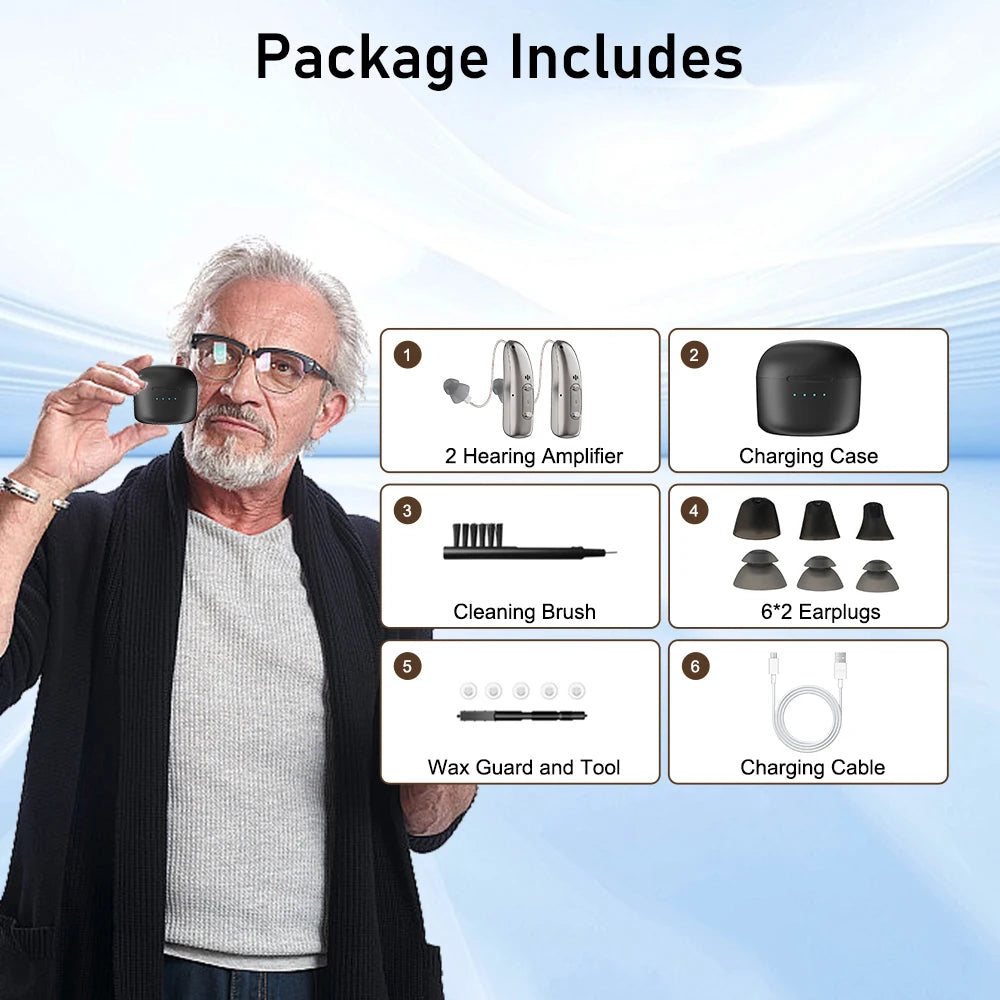 Rechargeable Hearing Aids Digital Hearing Aid for Deafness Elderly APP Control Sound Amplifier Bluetooth Hearing Aids Audifonos