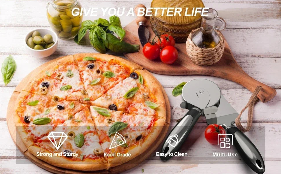 Premium Stainless Steel Kitchen Pizza Cutter Wheel Server Tools Knife Waffle Cookies Cake Bread Dough Slicer Kitchen Gadgets