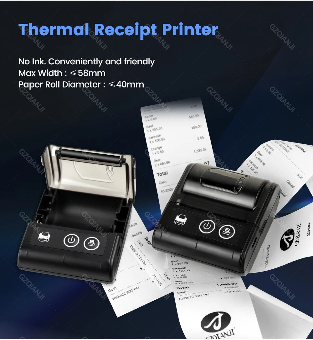 Mini Bluetooth Thermal Printer Wireless Protable 58mm Receipt Bill POS Printer Loyverse POS Free App on Android Small Business