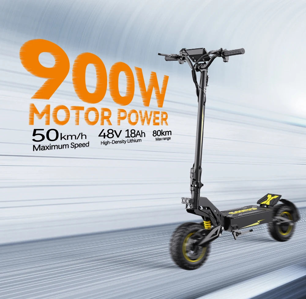 OOTD T10 Adult Foldable Electric Scooter(Yellow), Max 900W Motor & 18Ah Battery, 45-60km Range, 11 Inch All-Terrain