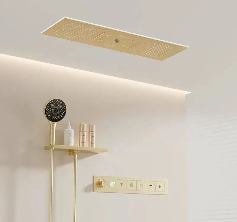 Grade Concealed Thermostatic Brass Shower Set with Wall-Inlet Square Head & Multiple Spray Functions-for Hotels