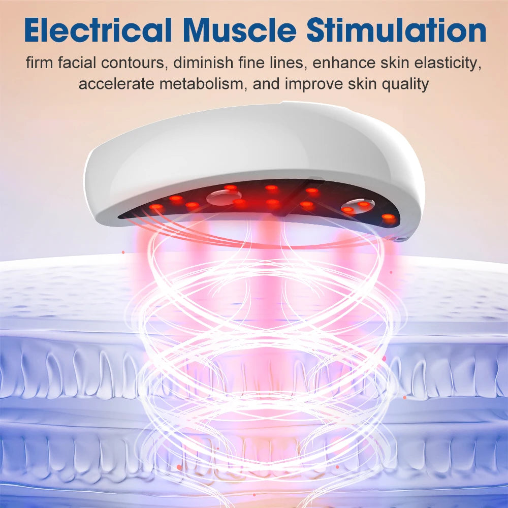 2-IN-1 Face & Eye Beauty Massager Micro-current Red Light EMS Anti Aging Bags Dark Circles Reduce Electric Eye Rejuvenation Pads