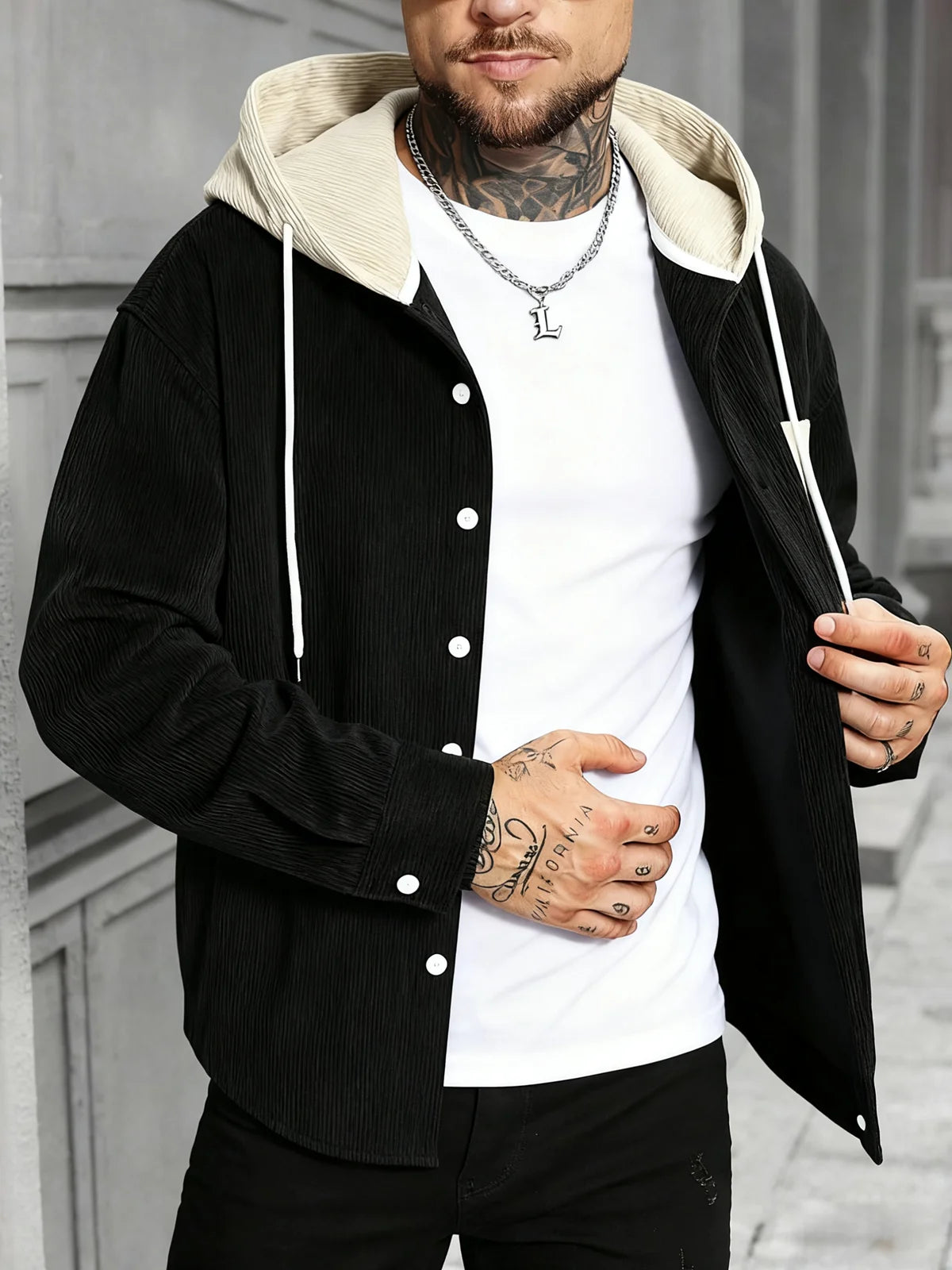 Men's Flannel Hooded Shirt, Spring/Autumn New Style, Colorblocked Pocket, Loose Fit Casual Outerwear, Trendy Retro Cardigan Top