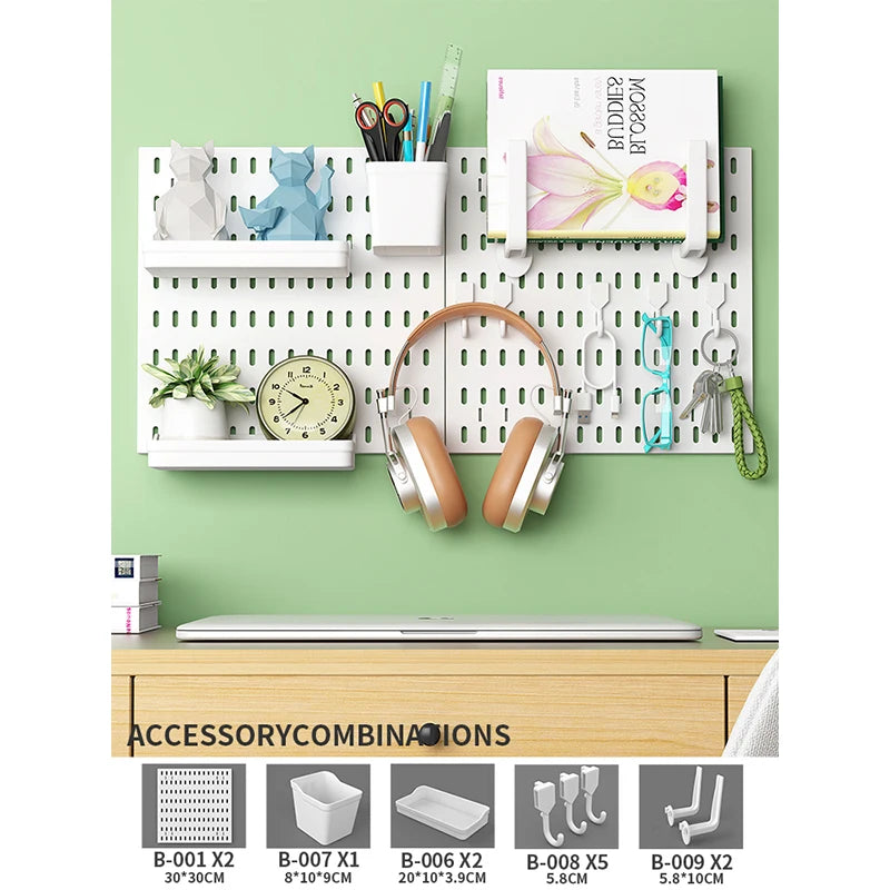 Study Room Pegboard with Shelves Tool Free Wall Grid Scratch Proof Easy to Install for Computer Desk Accessories
