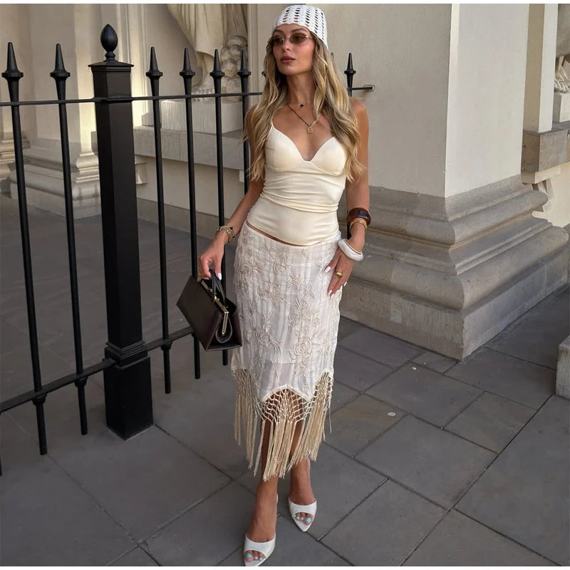 Vintage Embroidered Blouse Tie V Neck Cutout Patchwork Fringe Hem Puff Long Sleeve Tunic Cover Up Women's Relaxed Holiday Wear