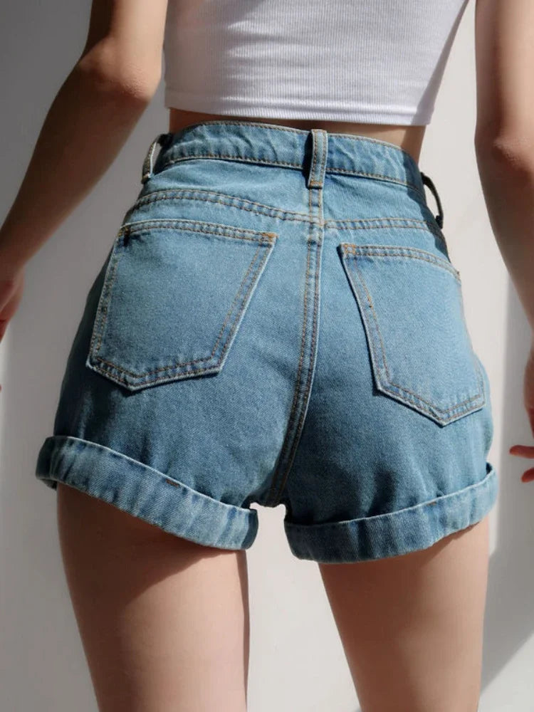 Basic Denim Shorts Women Sexy Skinny Vintage All-match High Waist Fashion Casual Streetwear Summer Chic Pure Temperament Females