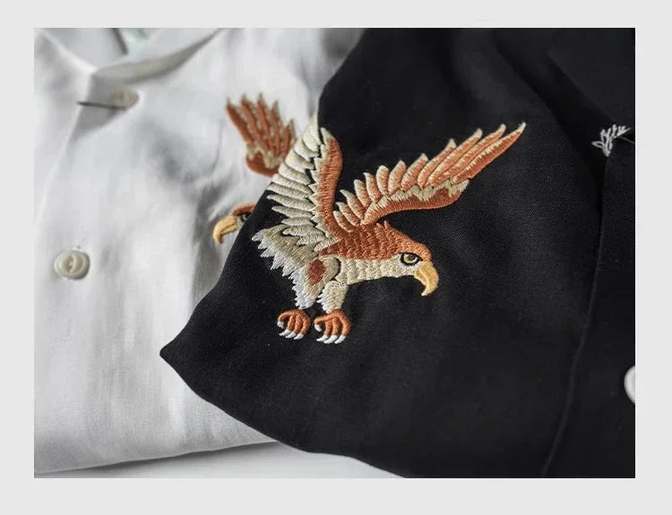 Non Stock Old Fashioned Embroidery Camp Shirt Vintage Lightweight Men's Bowling Shirt