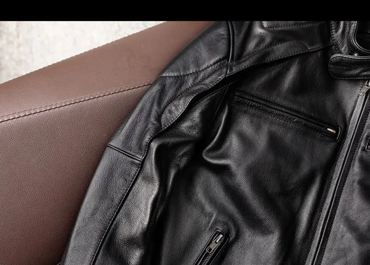 Genuine Leather Jacket Men 100% Cowhide Jacket Man Stand Collar Motorcycle Clothes Spring Autumn Winter 2024 New Leather Coat