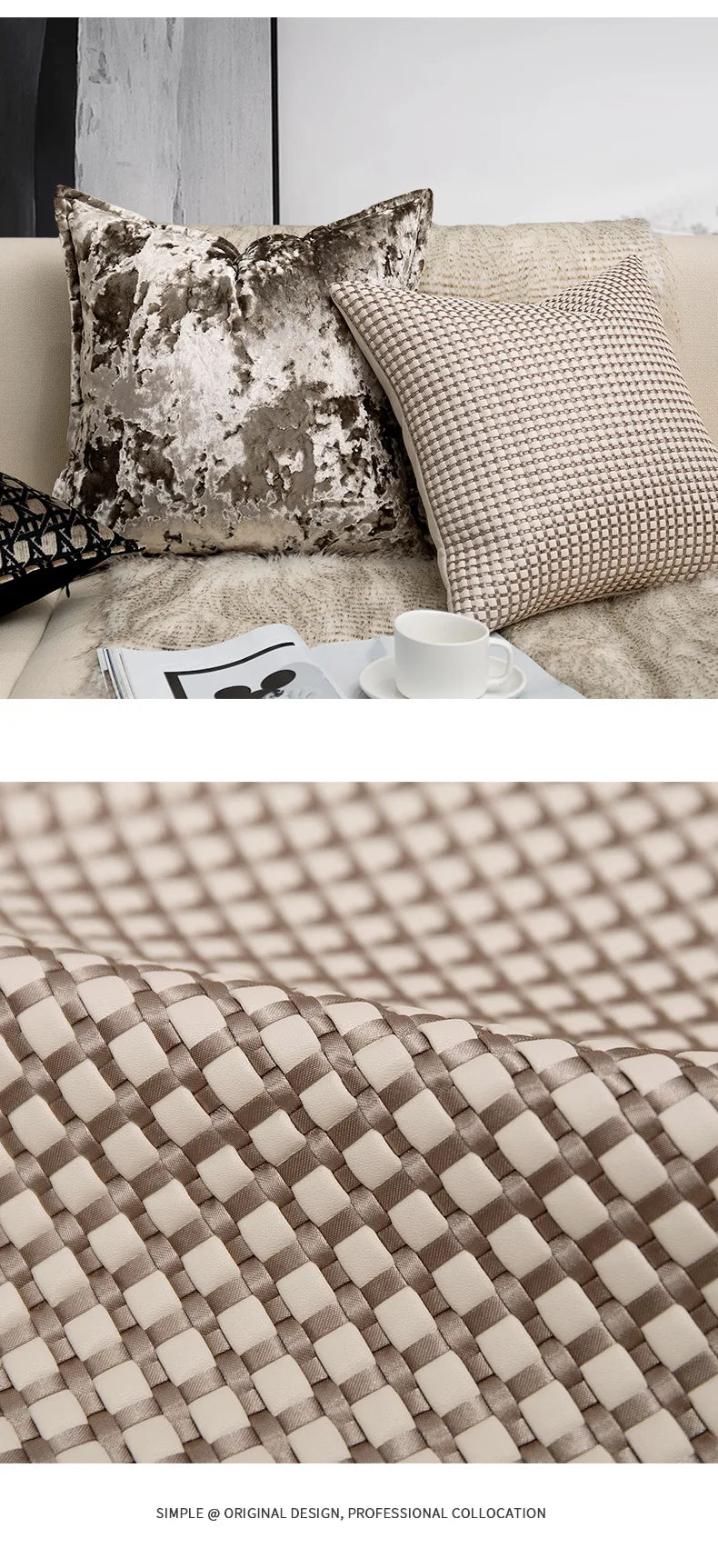 Modern Light Luxury Ice Velvet Black / Light Coffee Throw Pillowcase Woven Back Pillow Cushion Cover