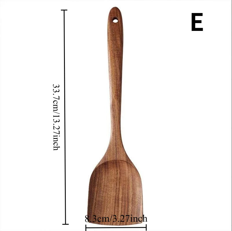 Wooden kitchen utensil cooking set, household spatula spoon set, salad spoon fork, mixing spoon, kitchen baking set