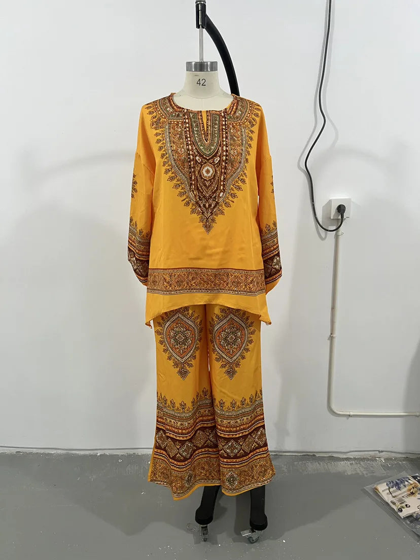 2026 New European and American Style 3D Printed Loose Wide Leg Pants Set - Women's Summer Fashion Vacation Two Piece Set